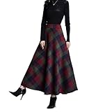 Damen Retro Winter Maxi Röcke Wolle Hohe Taille Gitter Vintage...