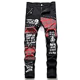 Männer Schottland Rot Plaid Patchwork Jeans Punk Niet Patch...
