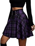 KOJOOIN Damen Rock Kariert Mini-Faltenrock Gothic Kleid Hohe...