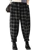 Bigassets Damen Winter Haremshose Karierte Hose mit Fleece Black