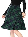 Allegra K Damen Karo Rock Festlich A-Linie Hohe Taille Kammgarn...