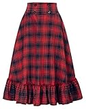 Damen Viktorianisch A-Linie Karierter Rock Hohe Taille Festlich...